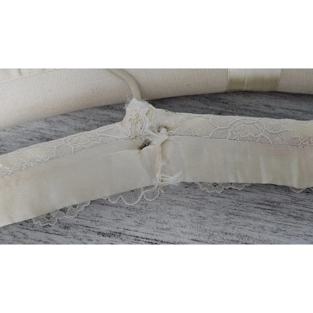 Clothes Hangers Ivory Lot of‎ 3 Vintage Padded Canvas Satin Lace Lingerie